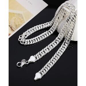 925 Stamp Color silver flat interlocking Miami Curb Chain 10MM Chunky Chain 20"
